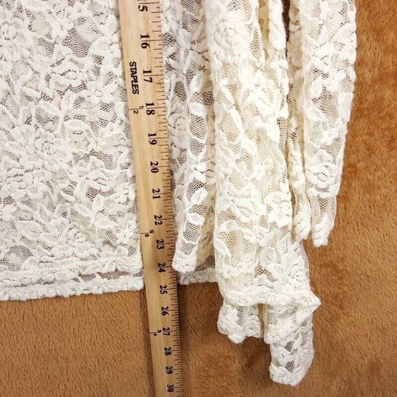 BAR III Top Womens XS Cream Pullover Lace Knit Asymmetrical Shark Bite Sheer - Picture 5 of 6